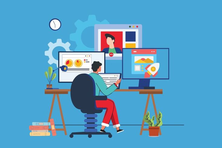Ilustrasi pembuatan landing page efektif dengan desain visual yang user-friendly dan interaktif, menunjukkan elemen web seperti gambar, teks, dan kode.