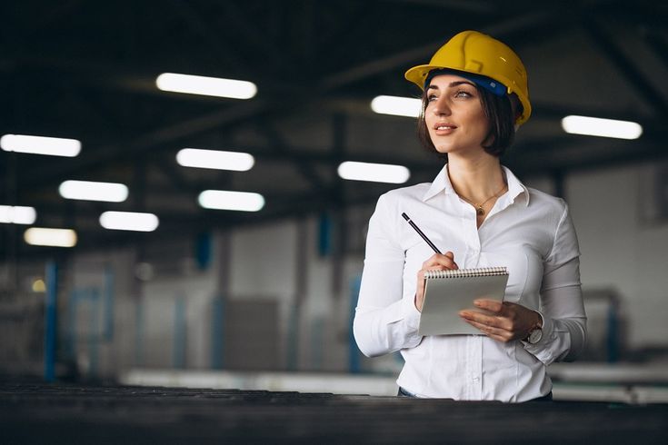 Seorang wanita profesional memakai helm keselamatan dan mencatat di pabrik, merepresentasikan pentingnya sertifikasi supply chain dalam manajemen inventaris.